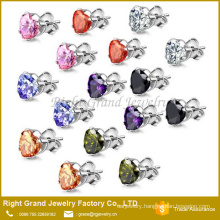 Stainless Steel Bling Pink Heart Cubic Zirconia Inlay Stud Earrings Set